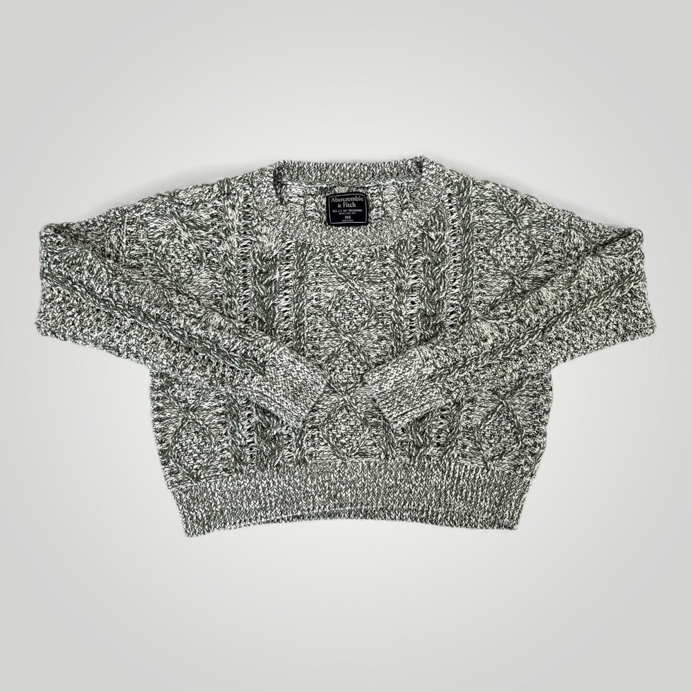 Abercrombie & Fitch Sweater Womens XXS‎ Green Marled Chunky Cable Knit Cropped